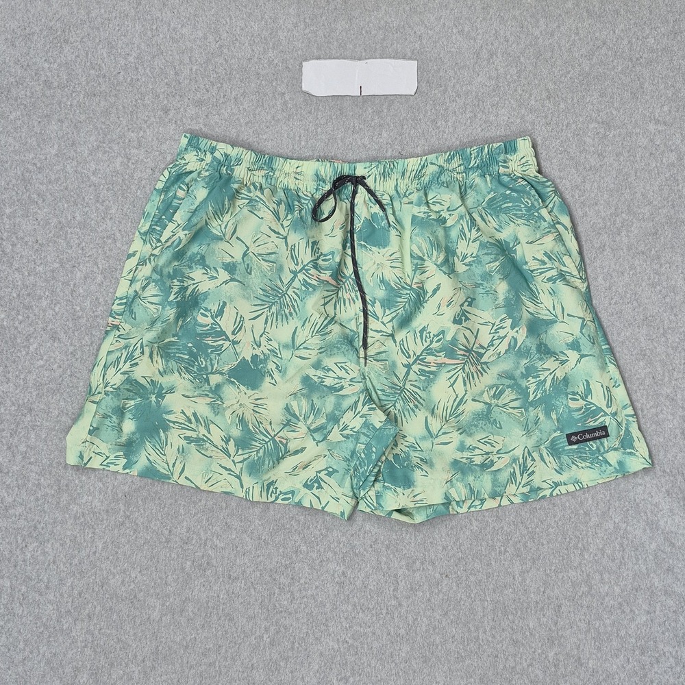 Columbia‎ Men Shorts 2XL Green Swimwear Floral Swim Trunks 4.5" Inseam Logo